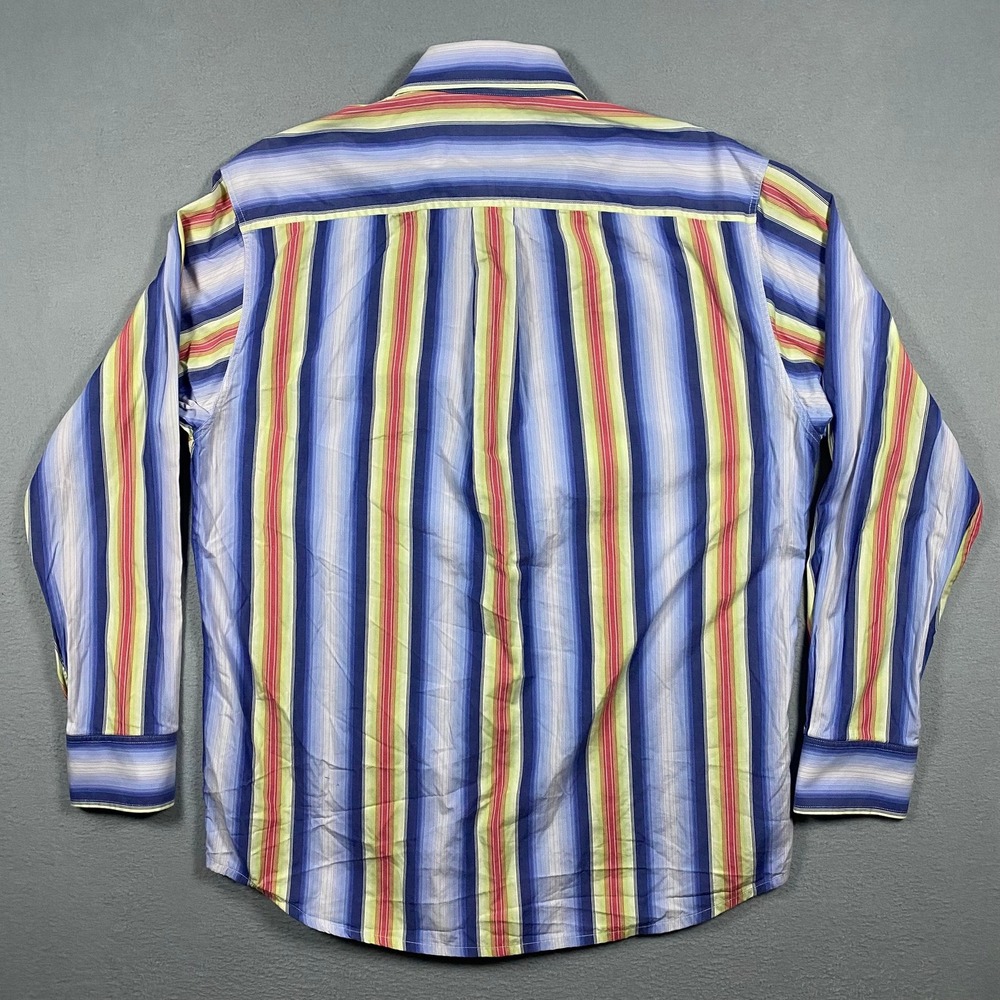 Vintage Indigo Palms Mens M Striped Button Down Blue Yellow Red Long Sleeve - Picture 3 of 6